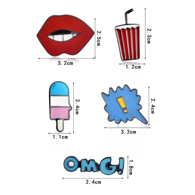 Брошь на воротник Мужская с эмалью в виде красных губ мороженого напитков