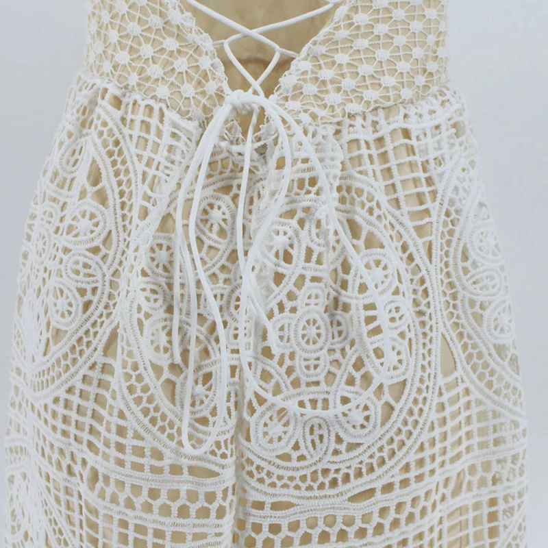

Summer White Lace Dress Women Hollow Out Sleeveless Sexy Beach Boho Dresses Elegant A-Line Solid Black Lace Dresses Vestido