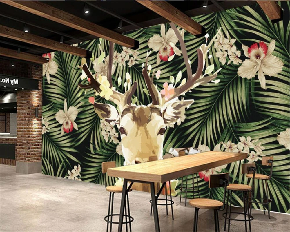 

Beibehang Home Decor Fresco Custom Wallpaper Modern minimalistic fantasy jungle deer tv background wall painting 3d wallpaper