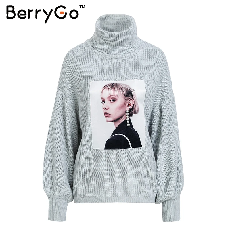 BerryGo свитер с принтом персонажа винтажный пуловер Женский 2018 осень Зимние фонари