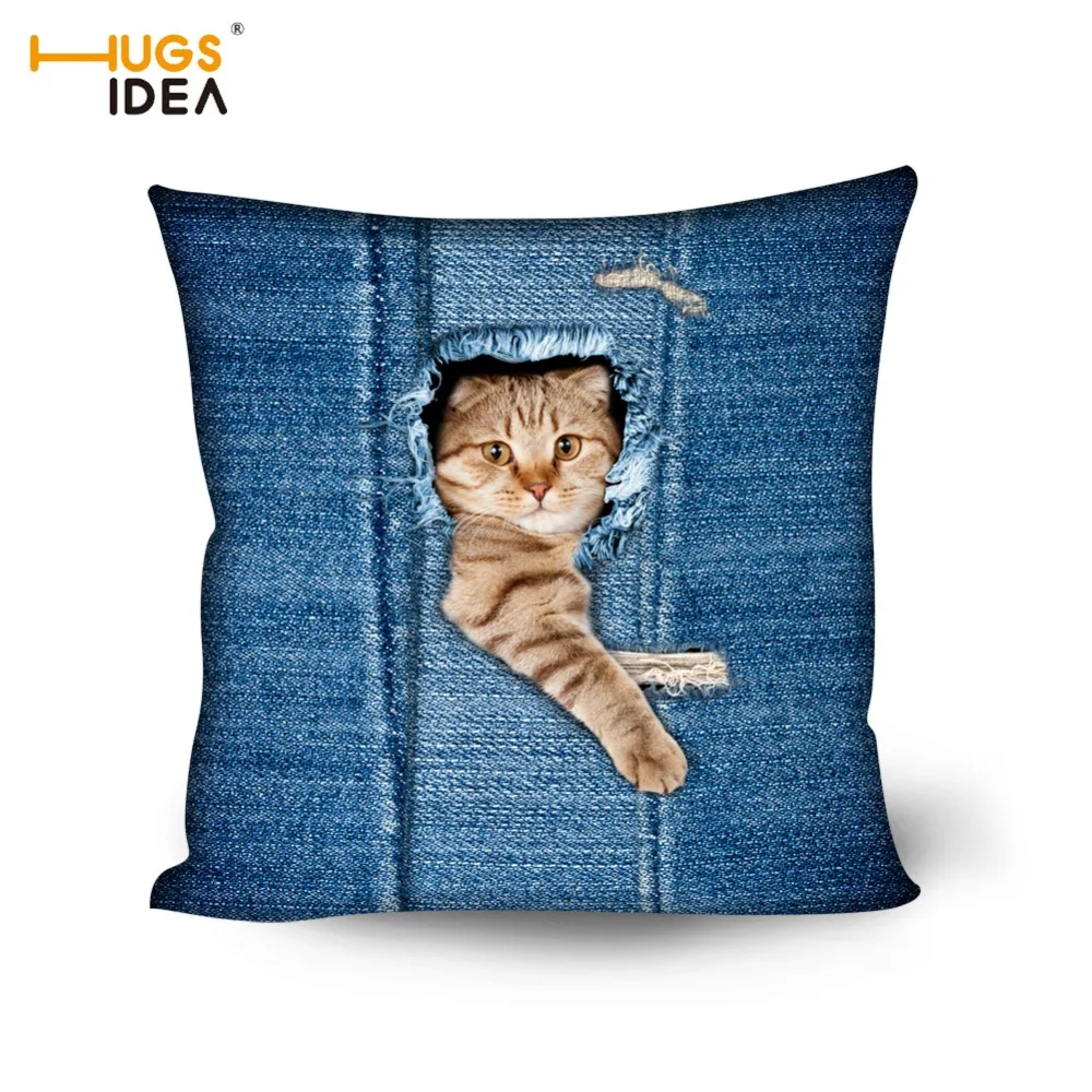 

HUGSIDEA Denim Cat Dog Designs Home Decorative Cushion Cover for Bedroom Office Chair Seat Pillow Cases Throw Pillowcase Textile