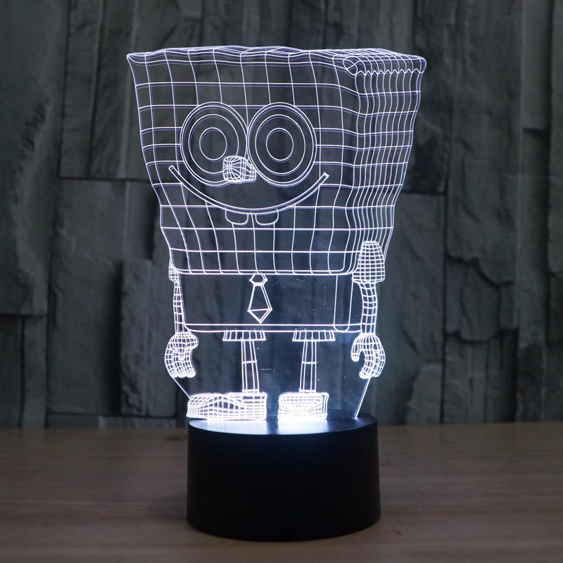 Губка Боб 7 цветов Изменение 3D визуальная голограмма стерео Светодиодная лампа