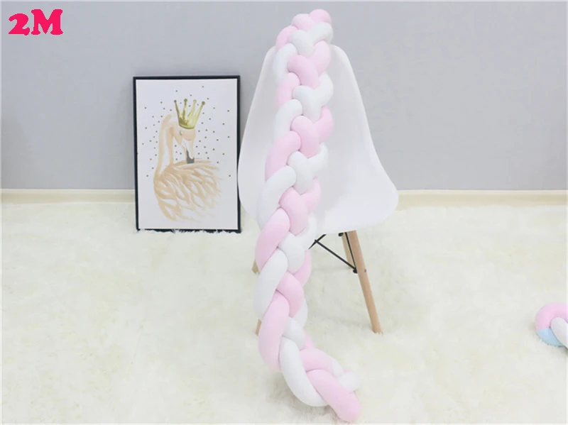 2M pink white Детская кровать бампер коса новорожденная кровать бампер длинная завязанная подушка детская кровать бампер узел кроватка Детская комната Декор 4 пряди детская кровать узел - Цвет: 2M pink white