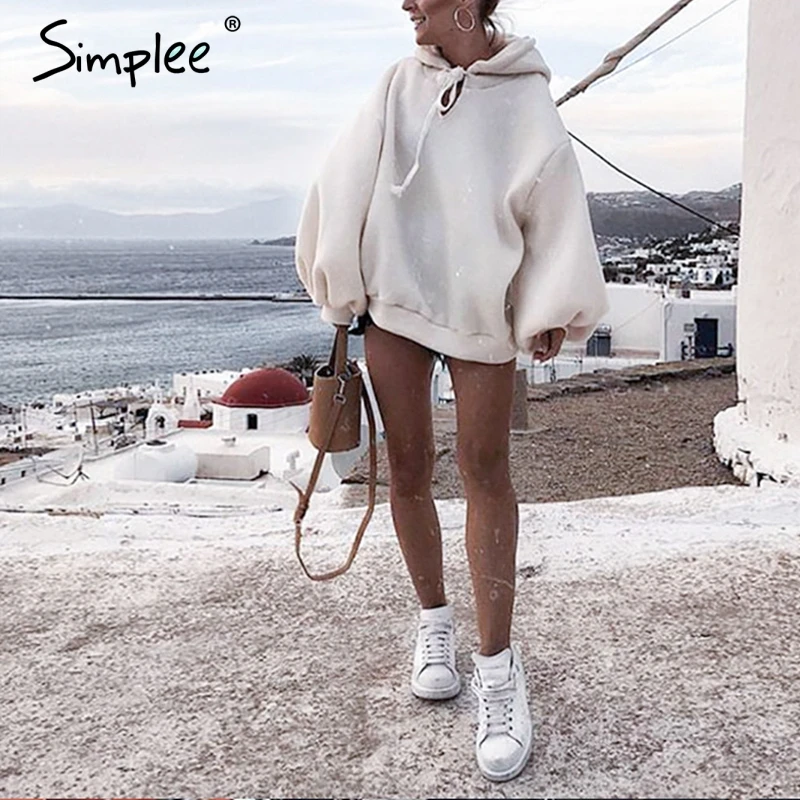Simplee зима толстовки кофты для женщин шнурок толстые теплые harajuku свитер с