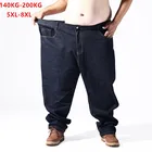 Джинсы мужские большого размера, черные брюки из денима, эластичные штаны 5XL 6XL 7XL 8XL 54 56 58 59 60 200 кг, брендовая одежда для мужчин, 2019