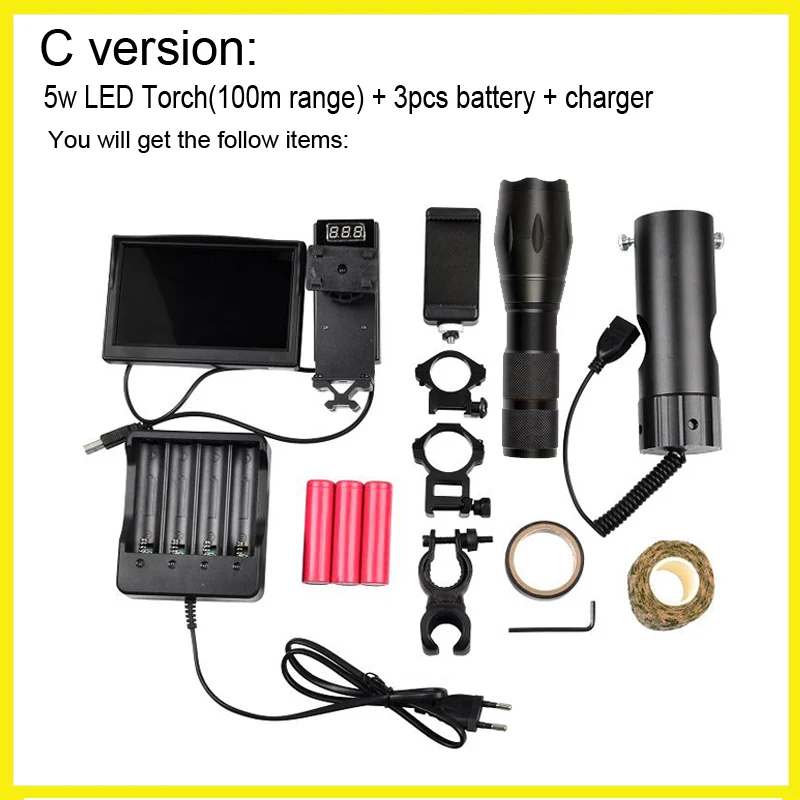 100M Battery Charger WGX1 100 м объектив ночного видения DIY цифровой прицел ночного видения 800x480 дисплей ночного видения оптический Ночной охотник NV прицел - Цвет: 100M Battery Charger