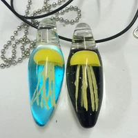 2 pcs 100 handcraft yellow jellyfish on mix glass teardrop pendant necklace charm punk hippie