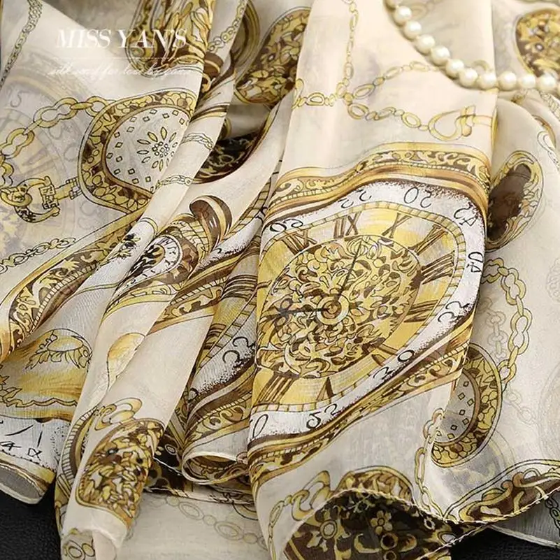 Женский шарф из натурального шелка Модный классический с принтом цепей сезон