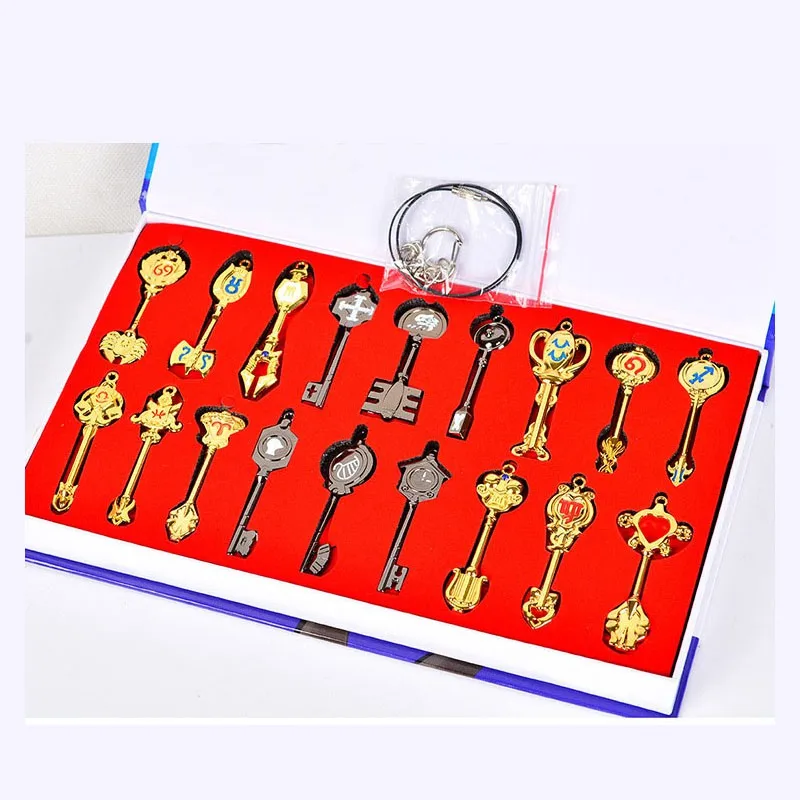 18pcs set pendants Сказочный хвост брелок, набор аксессуаров для косплея, коллекция оружия, знак Lucy зодиака, золотое ожерелье с ключом, подвески для подарка - Цвет: 18pcs set pendants