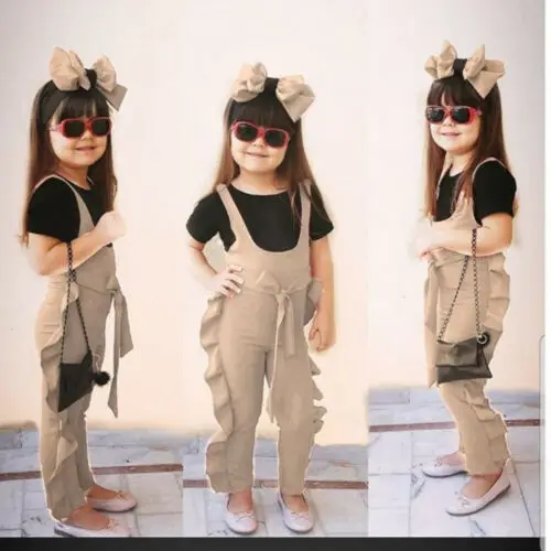 Детский комбинезон с оборками для маленьких девочек однотонный на лямках летняя