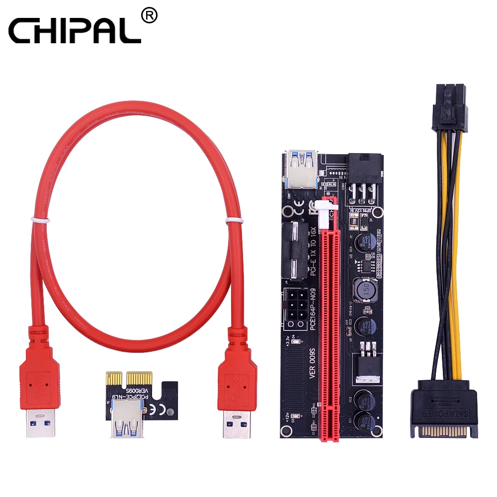 CHIPAL 2018 VER009S PC PCI E Riser Card PCIE 1X к 16X Extender с Светодиодный индикатор + 0 6 м USB 3 кабель/Molex