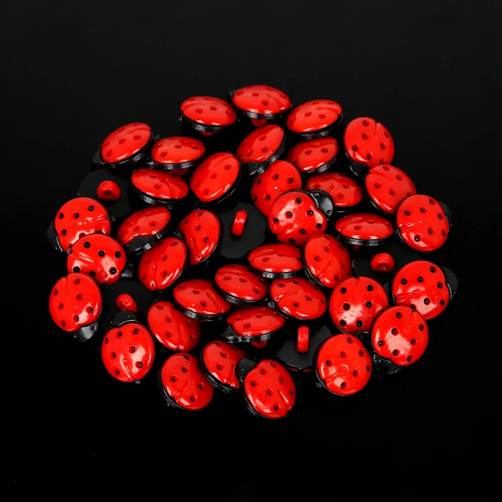 50Pcs/lot Red Ladybug Resin Buttons 13*8mm Cartoon Button For Children Sewing Scrapbooking Craft DIY Apparel Accessories | Дом и сад