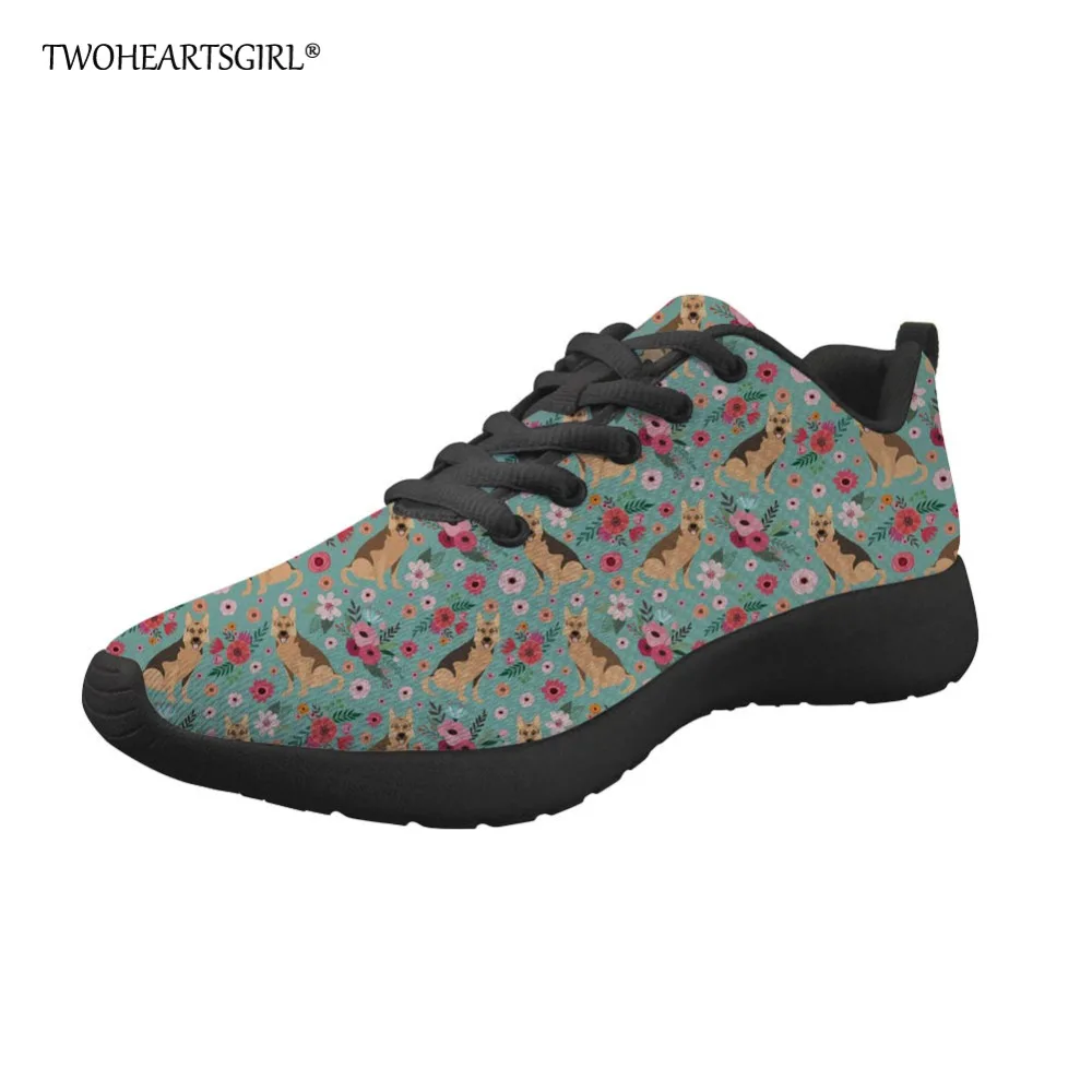 Twoheartsgirl Spring Summer Women Flats Shoes German Shepherd Prints Women's Sneakers Comfortable Mesh Shoes for Teenager Girls