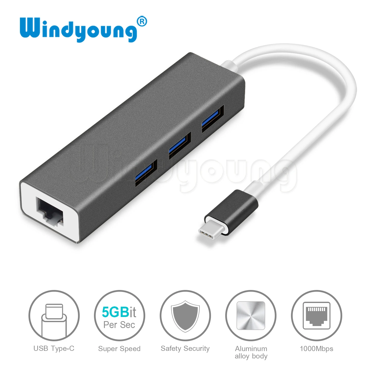 USB C Ethernet RJ45 Lan адаптер типа на 3 порта 0 концентратор 10/100/1000 Мбит/с гигабитный