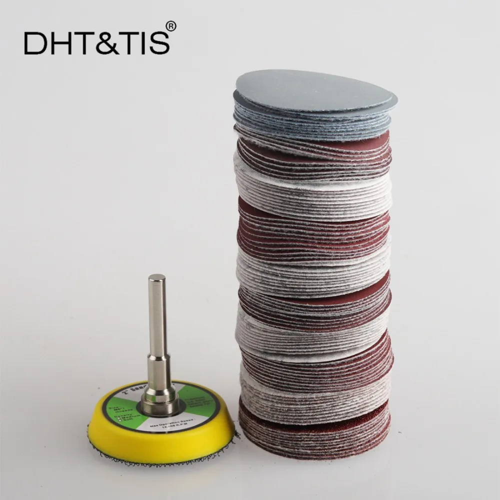 DHT& TIS 100 штук от 1 до 3 дюймов шлифовальный диск Круглый абразивный сухой наждачной бумаги+ 1 шт 6 мм хвостовик Задняя накладка(Выберите размер