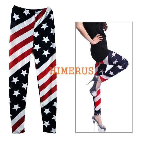 Fashion Women American Flag Stripe Star Print Leggings Lady Summer Skinny Cropped Jeans Free Shipping 5867 | Женская одежда