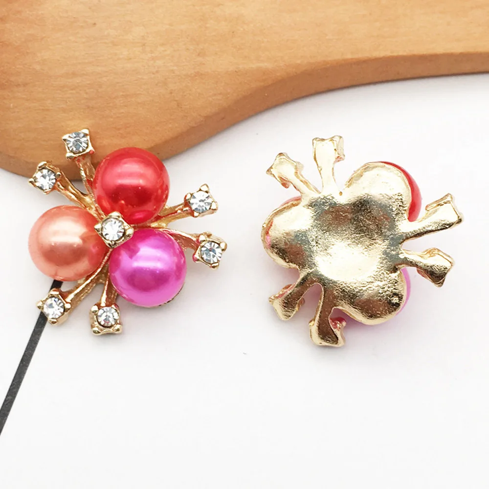 Пуговицы с красным жемчугом и золотыми стразами 10 шт./лот | Дом сад