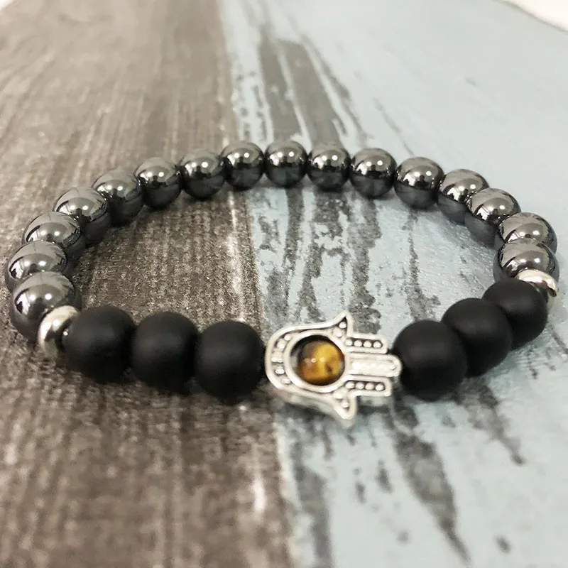 

Мужской матовый черный браслет Hamsa с бусинами из оникса