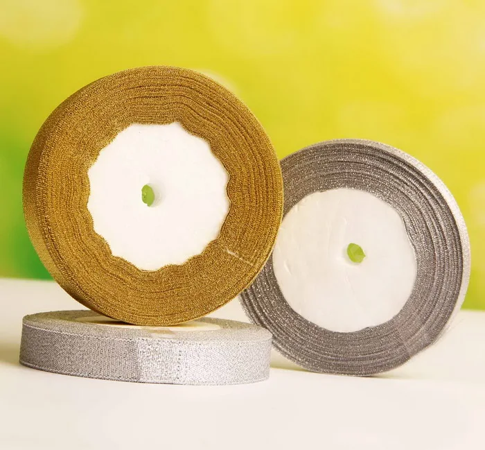 25 ярдов лента с золотым луком для упаковки подарков Золотая и Серебряная