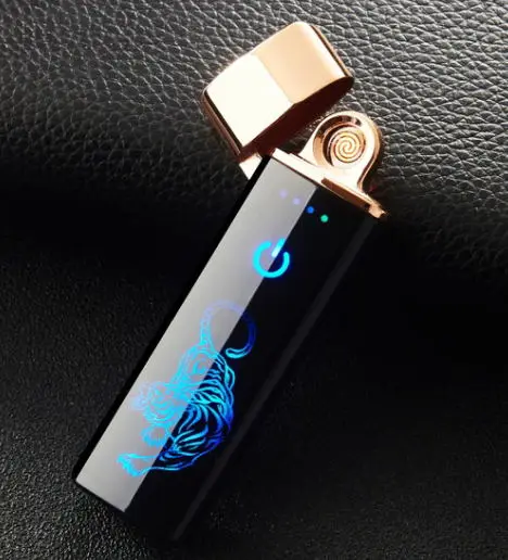 Вольфрамовая турбо USB Зажигалка сенсорная Зажигалка изогнутая полноэкранная сигарета для курения Электронная зажигалка может Изготовленный На Заказ лазерный логотип - Цвет: gold tiger