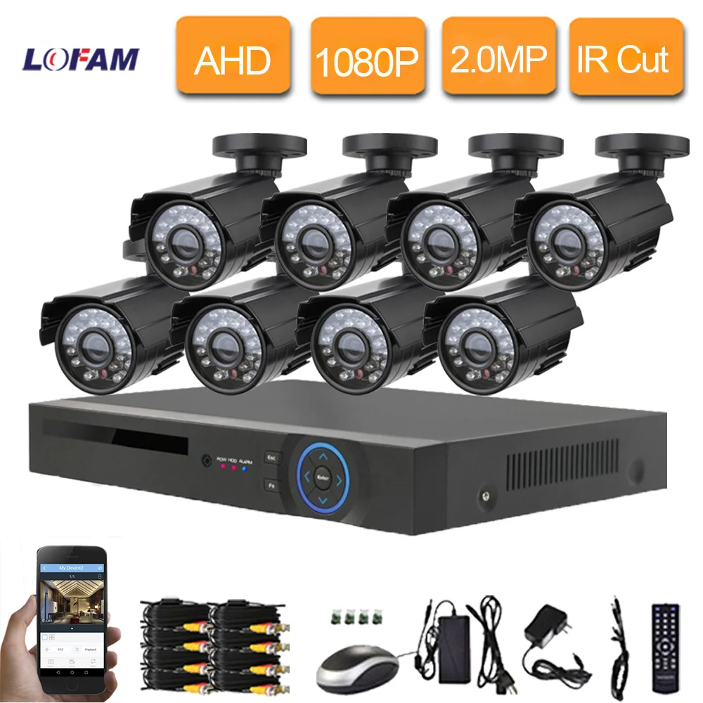 LOFAM 2.0MP CCTV 8CH DVR Системы HD AHD DVR 8-канальный сетевой видеорегистратор HDMI 1080P видеорегистратор комплект видеонаблюдения наружный AHD 1080P Камера Системы