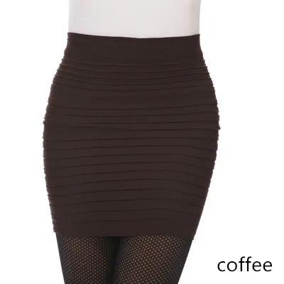 coffee Новая мода Летняя женская юбка с высокой талией ярких цветов плюс размер Эластичная плиссированная Сексуальная короткая юбка W19031701 - Цвет: coffee