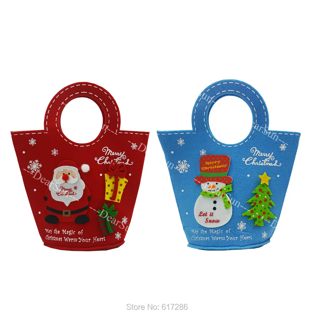 Pack of 6pcs Christmas Felt  Candy Holder Red Blue  Confection Christmas Gift For Children Party Gift