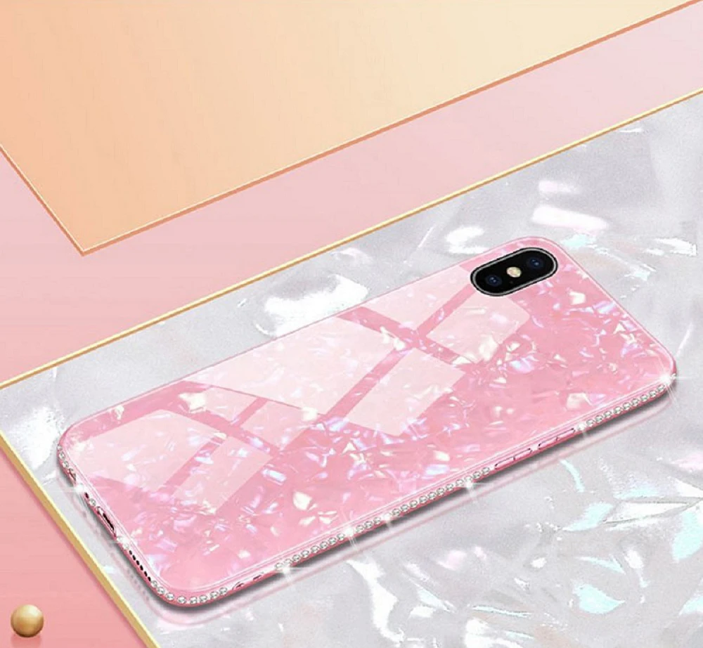 Чехол для iphone X XR XS 11 pro Max с кольцом на палец, чехол для iphone 11, 8, 7, 6, 6s Plus, блестящая раковина, закаленное покрытие для телефона