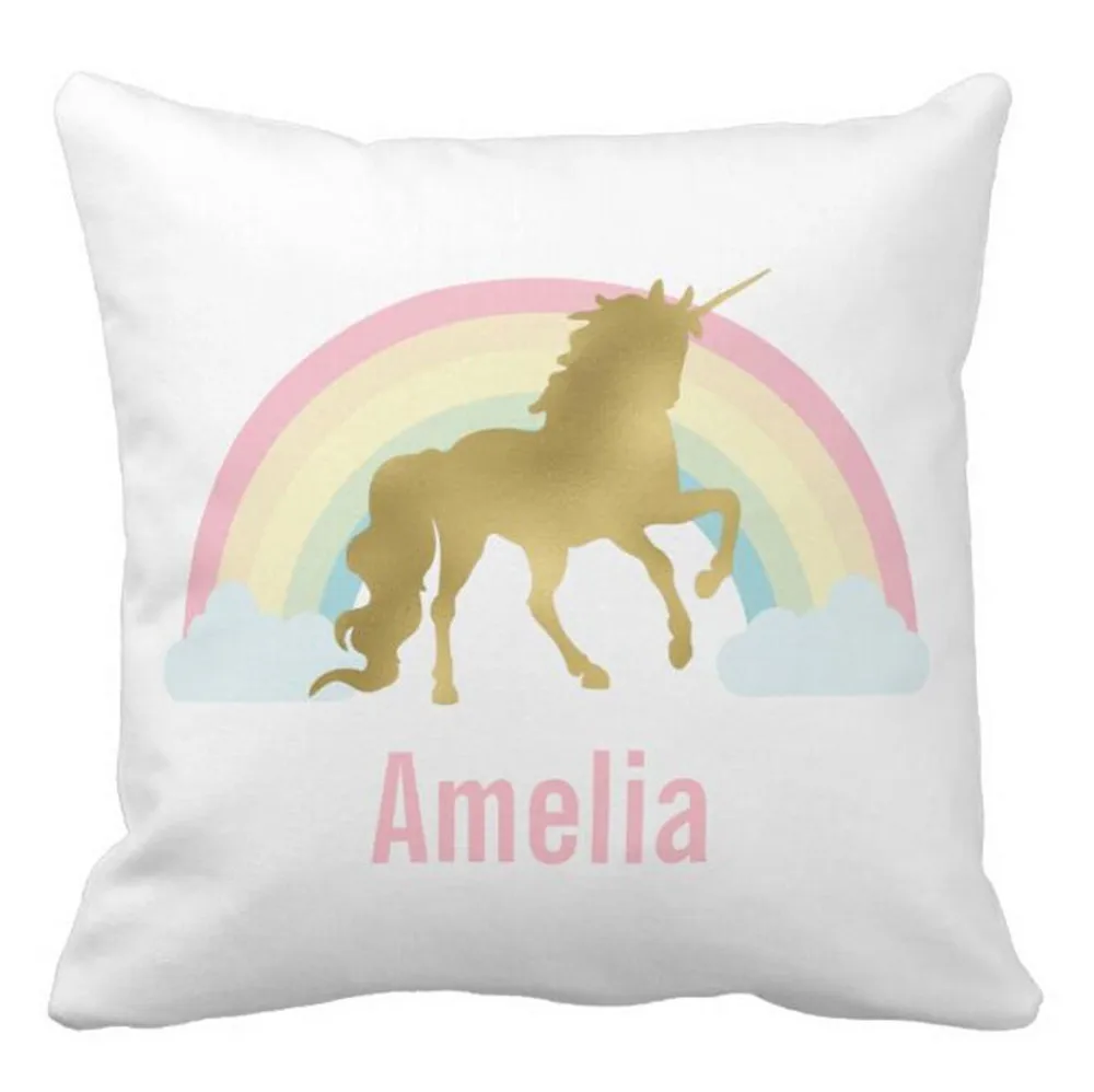 

Custom Whimsical Gold Unicorn Personalised Unicorn Throw Pillow Case Cute Pink Kids Girl Daughter Gifts Home