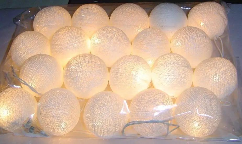 Новый дизайн гирлянда из чистого белого хлопка с шариками сказочные огни Свадьба