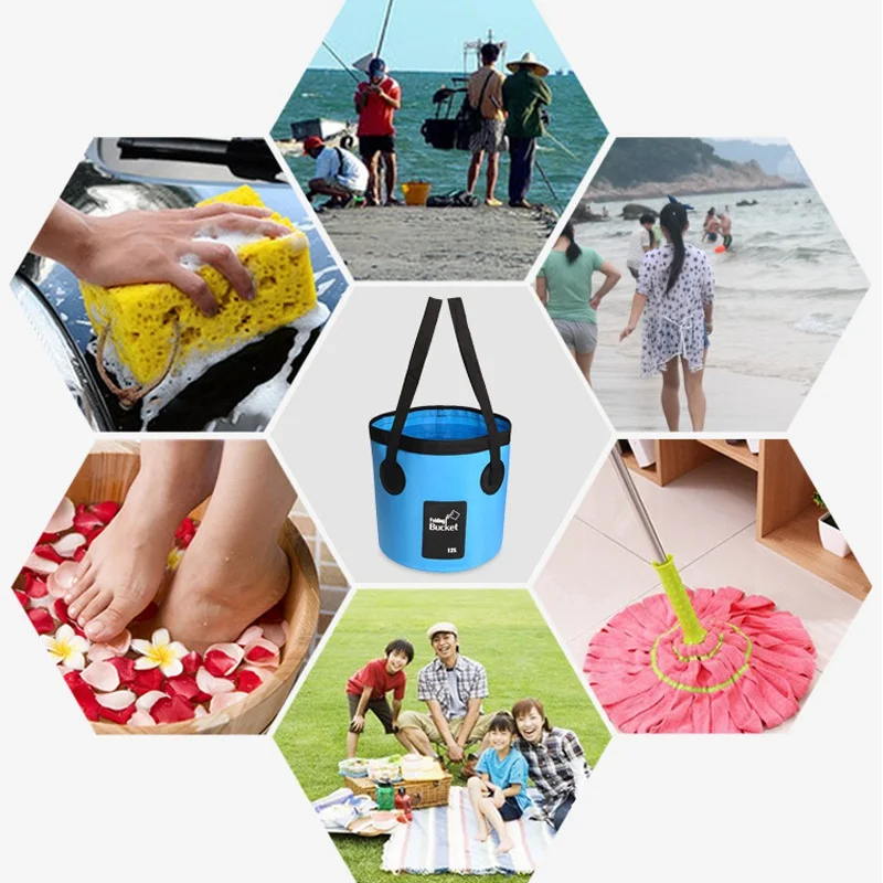 12L Multifunctional Collapsible Folding Fishing Bucket Outdoor Waterproof Water Storage Container Bucket For Camping Hiking Trav