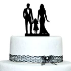 Семья свадебный торт Topper силуэт с девушка, невеста и жених торт topper Кокосовая шляпка Свадьба товары для украшения торта