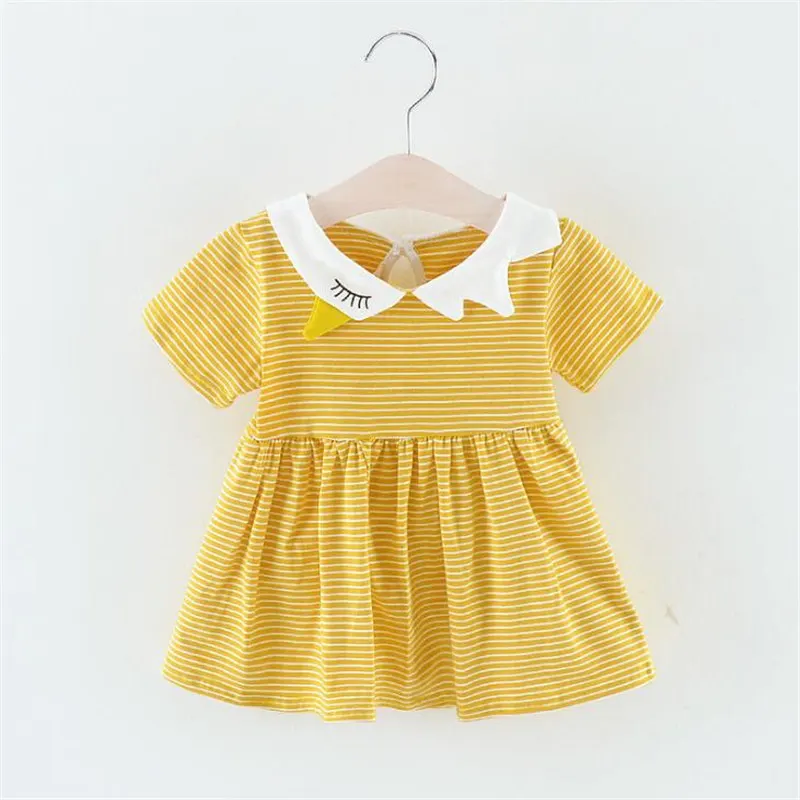 Летнее платье в полоску для девочек Повседневное принцессы с короткими рукавами