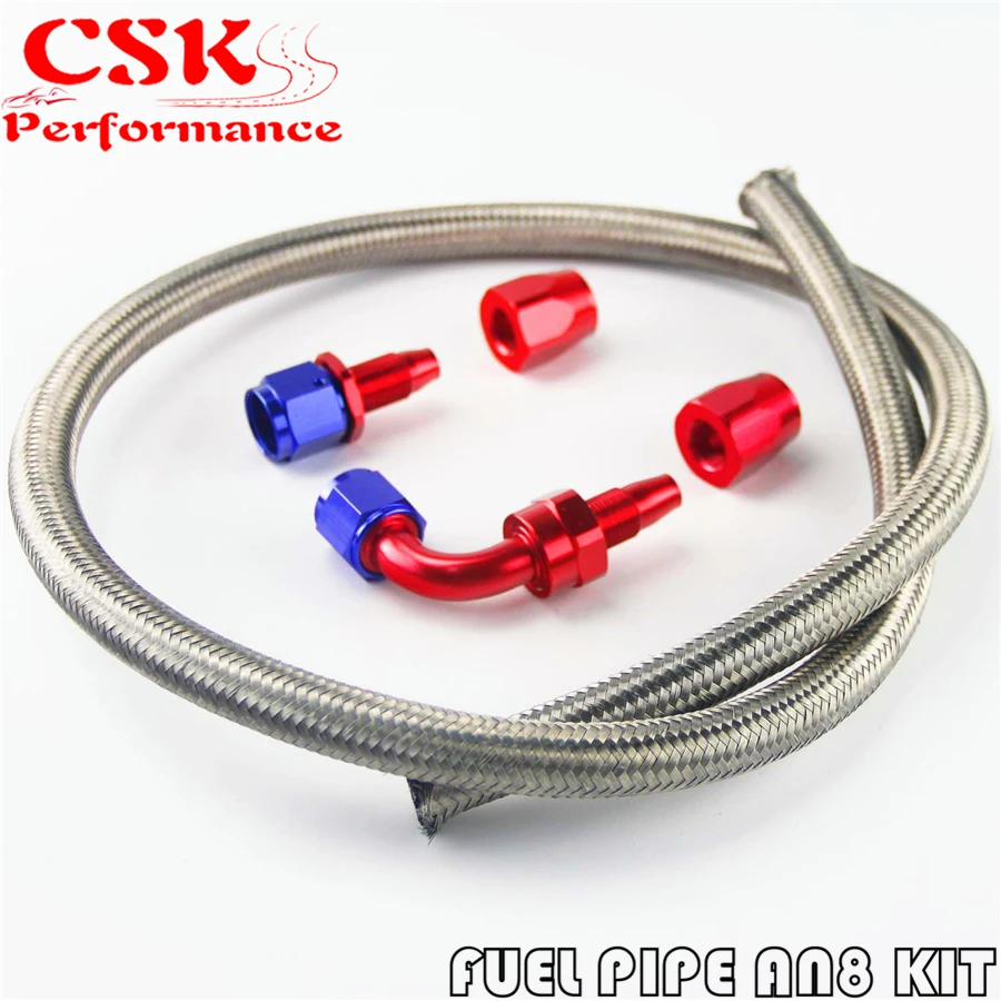 

1 м 3 фута AN8 нержавеющая нейлоновая сталь плетеная маслотопливная линия + 90 градусов и 0 градусов поворотные фитинги