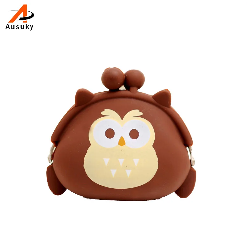 Симпатичный силиконовый кошелек карамельного цвета с совой резиновый для карт