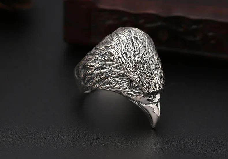 100% Серебро 925 пробы Крутое кольцо с орлом Стерлинговое человеком-орлом серебро