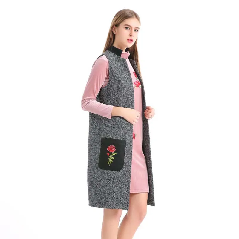 LERFEY женский жилет с цветочной вышивкой элегантный из искусственной шерсти