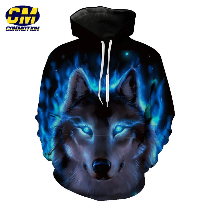 Свитшот с капюшоном ConMotion Blue Flame Wolf нейтральные толстовки размера США | Мужская