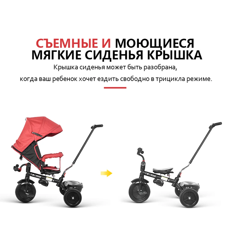 Besrey Kids Trike 7 в 1 трехколесная детская коляска на колесиках с вращающимся и откидывающимся сиденьем для детей