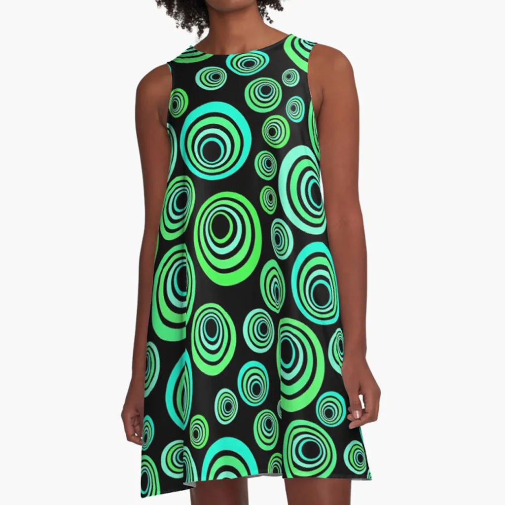 Повседневное женское платье с принтом круглым вырезом без рукавов свободное