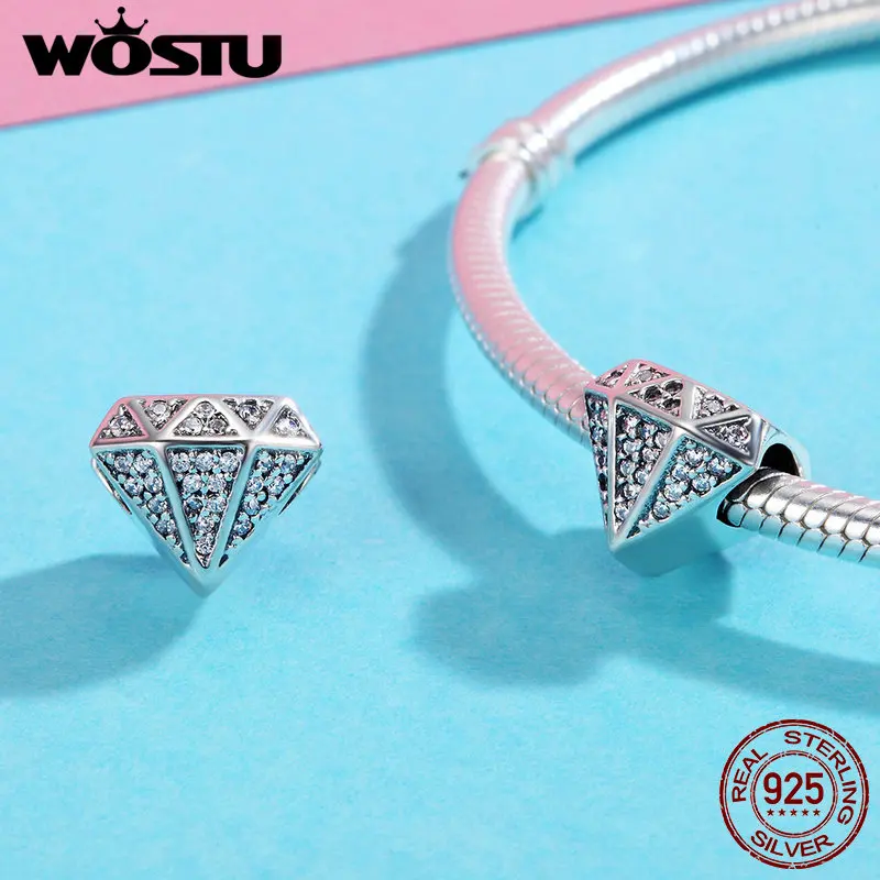 WOSTU подлинные 925 пробы серебряные Роскошные геометрические формы прозрачные CZ бусины подходят к оригинальному браслету ювелирные изделия S925 FIC397