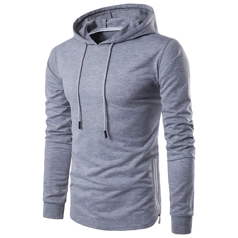 FJUN Мужская футболка с капюшоном slim fit длинным рукавом для мужчин хип-хоп боковой