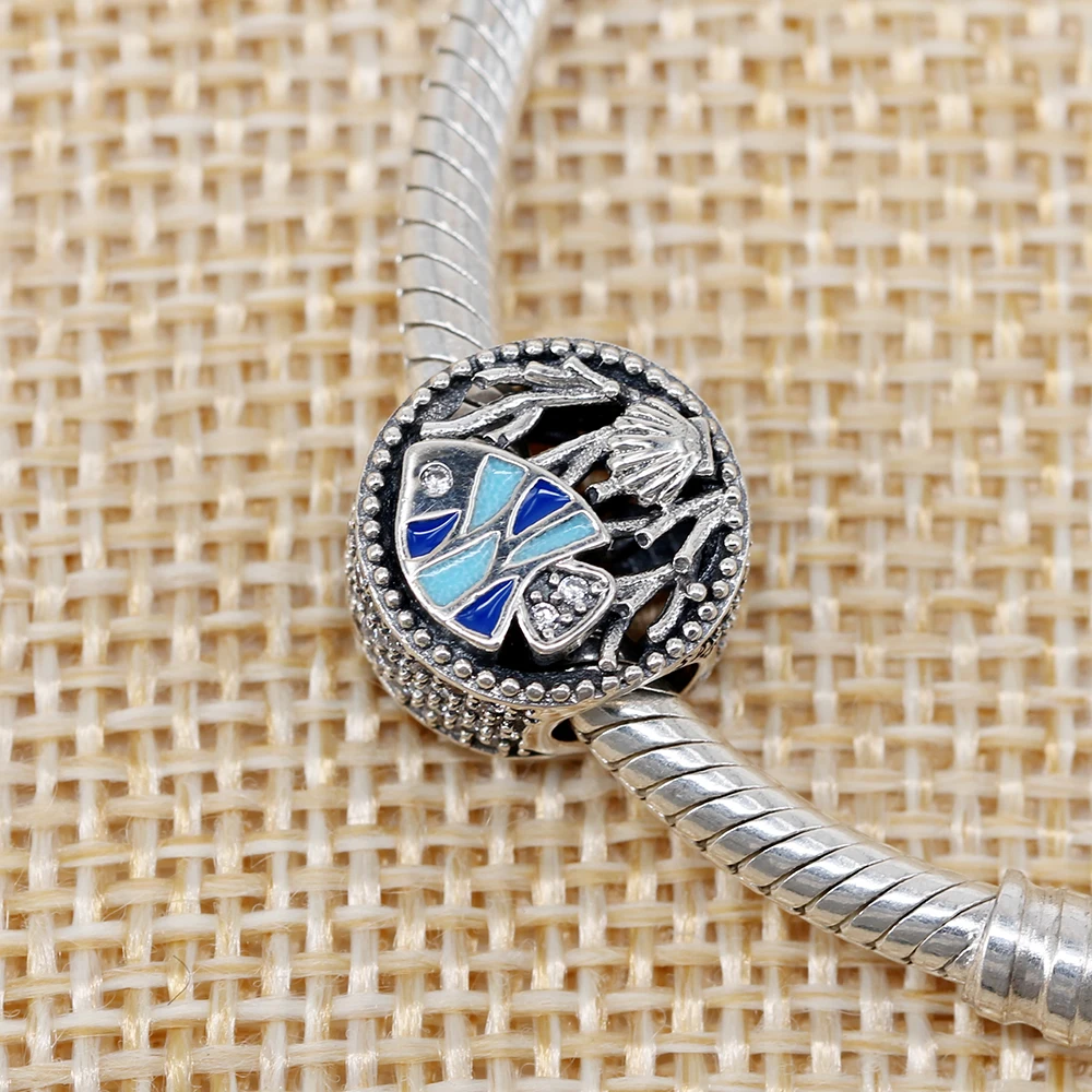 

Fit Original Charms Bracelet 925 Sterling Silver Ocean Fish With Enamel Crystal Charm Beads DIY Jewelry Making