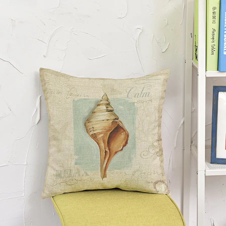 Наволочка из хлопка и льна Морская ракушка морская звезда Средиземноморский стиль домашний декор|throw