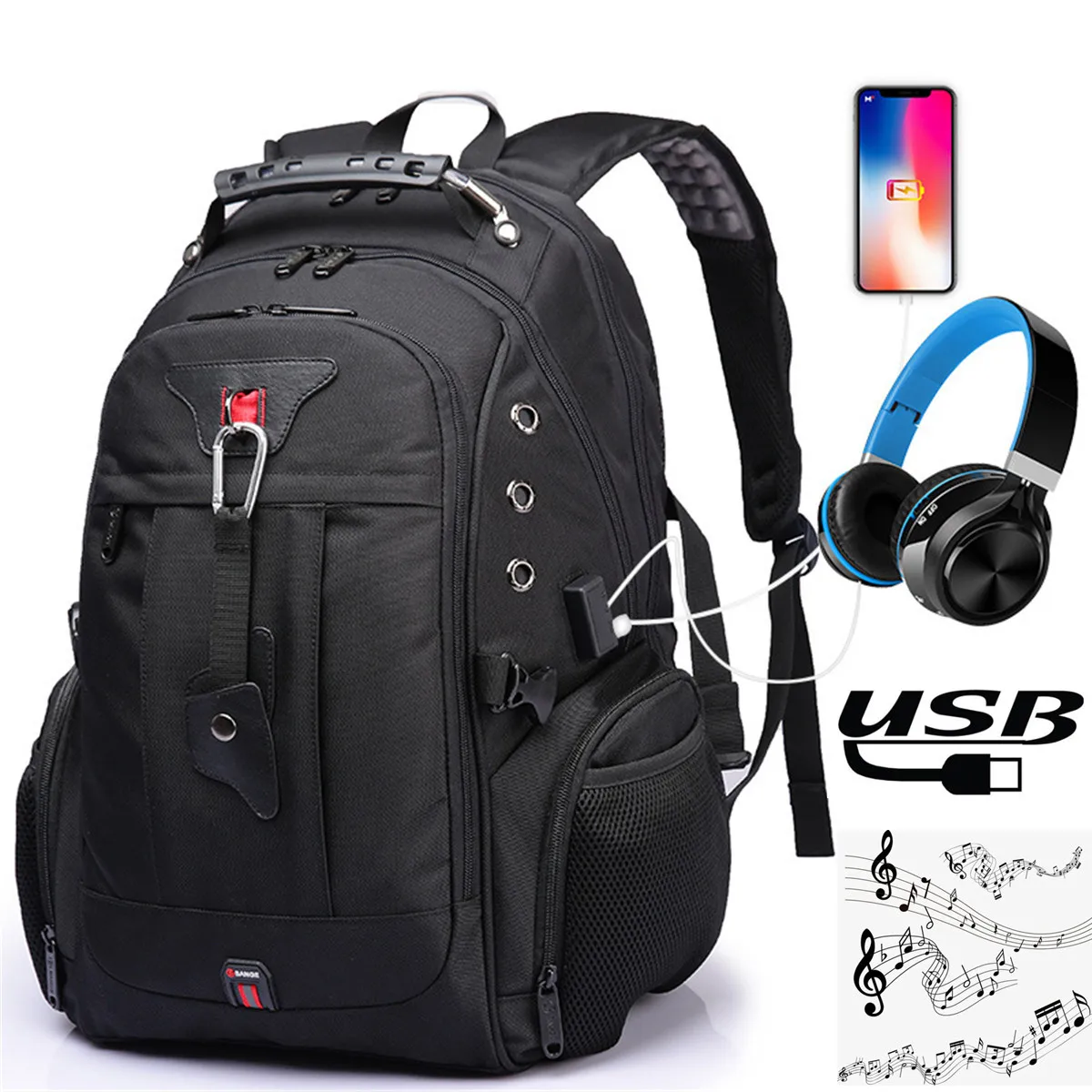 Osmond Экстра большой рюкзак прочный дорожный компьютерный рюкзак с USB портом/наушниками отверстие для мужчин водонепроницаемый деловой рюкзак