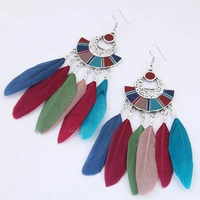 new jewelry european and american retro fashion fan shaped earrings national feather earrings long earrings female