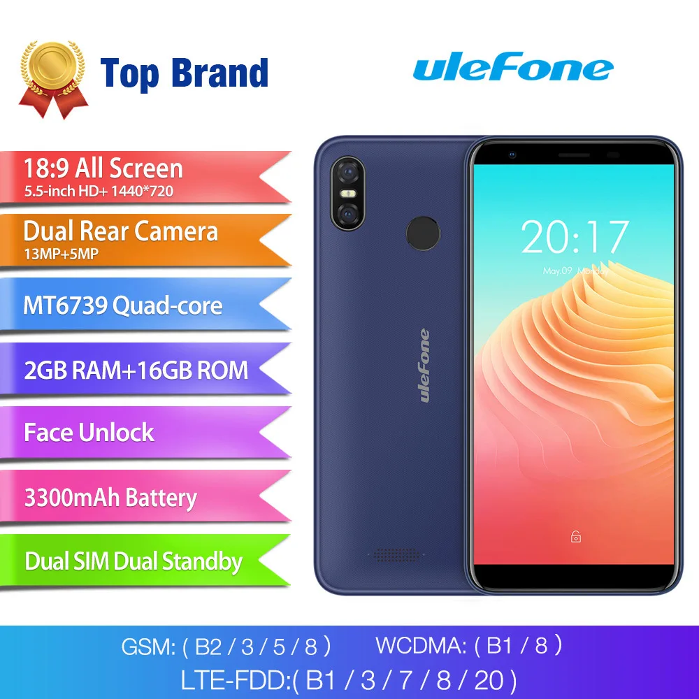 Ulefone S9 Pro мобильный телефон 5 дюймов HD + Android 8 1 2 Гб 16 MTK6739 четырехъядерный 13MP 5MP OTG с
