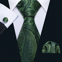 green silk tie handkerchief cufflinks set men classic necktie floral ties for business party designer tie barry wang fa 5165