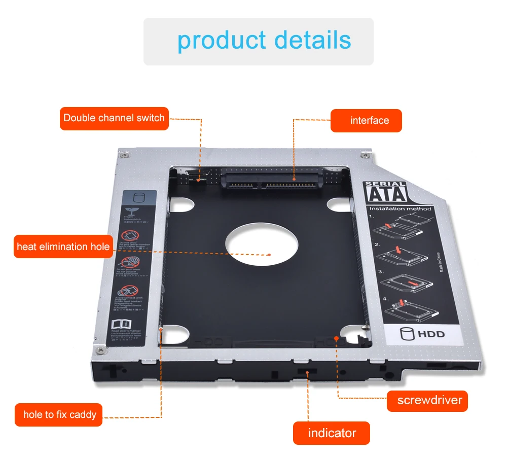 Горячая для ноутбука CD DVD привод ODD Optibay 2nd HDD Caddy 9,5 мм SATA 3,0 для 2," SSD чехол HDD корпус с Светодиодный индикатор