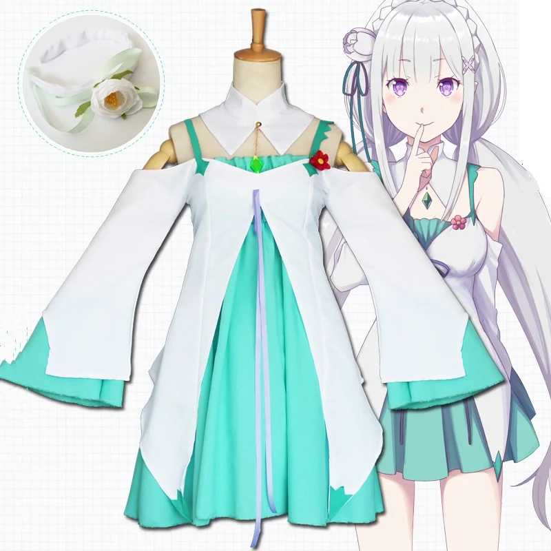 Косплей для Amelia Re: Zero Kara Hajimeru Isekai Seikatsu зеленое платье парик милая девушка взрослый
